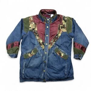 Vintage Blair Denim Patchwork Jacket XL Aztec Tapestry Snap Front
